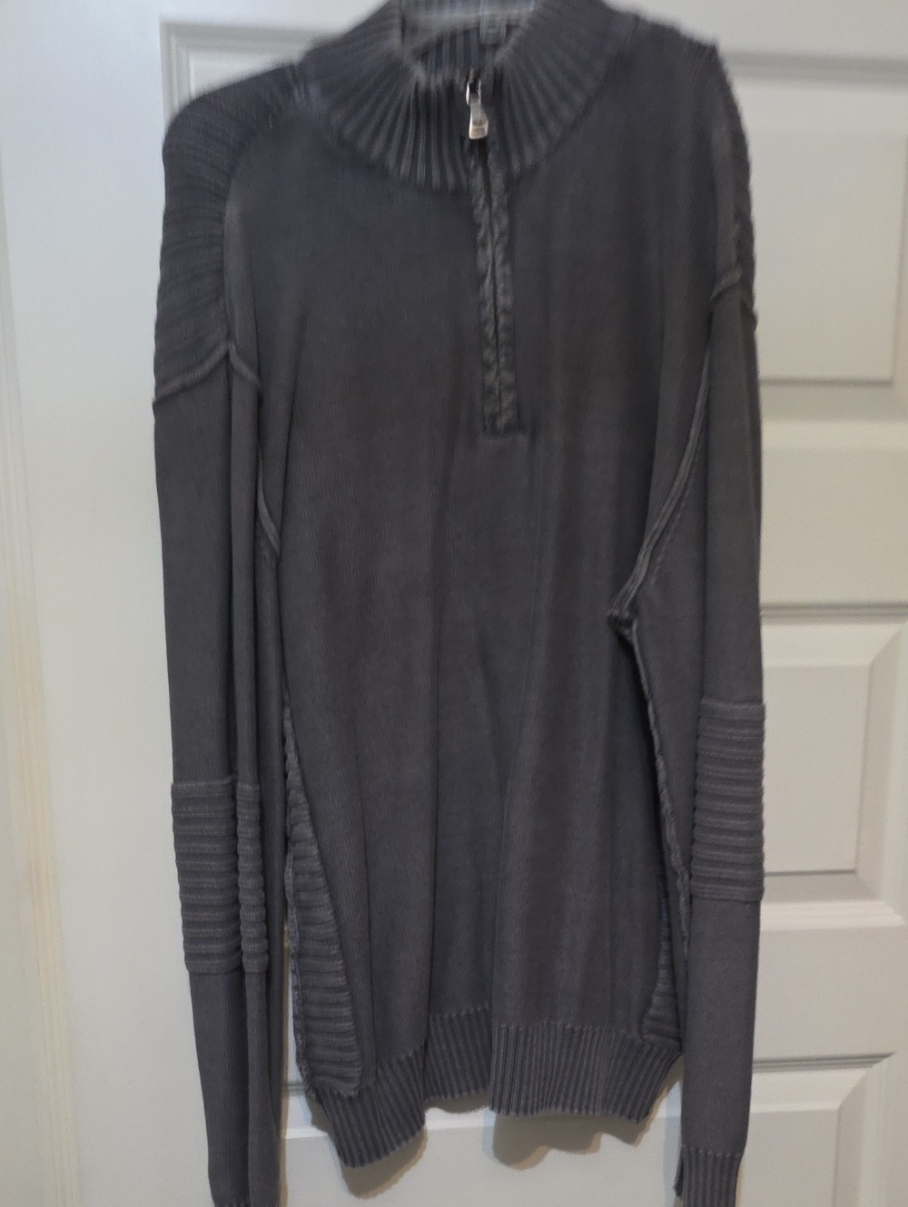 BKE Men's Charcoal Zip-Neck Ribbed Sweater